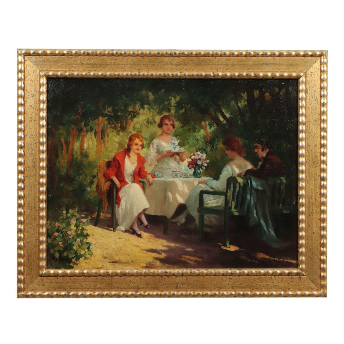 Genre Scene in the Garden, Oil on Canvas