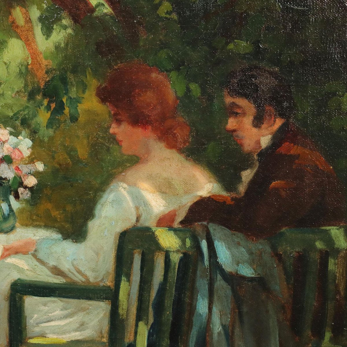 Genre Scene in the Garden, Oil on Canvas