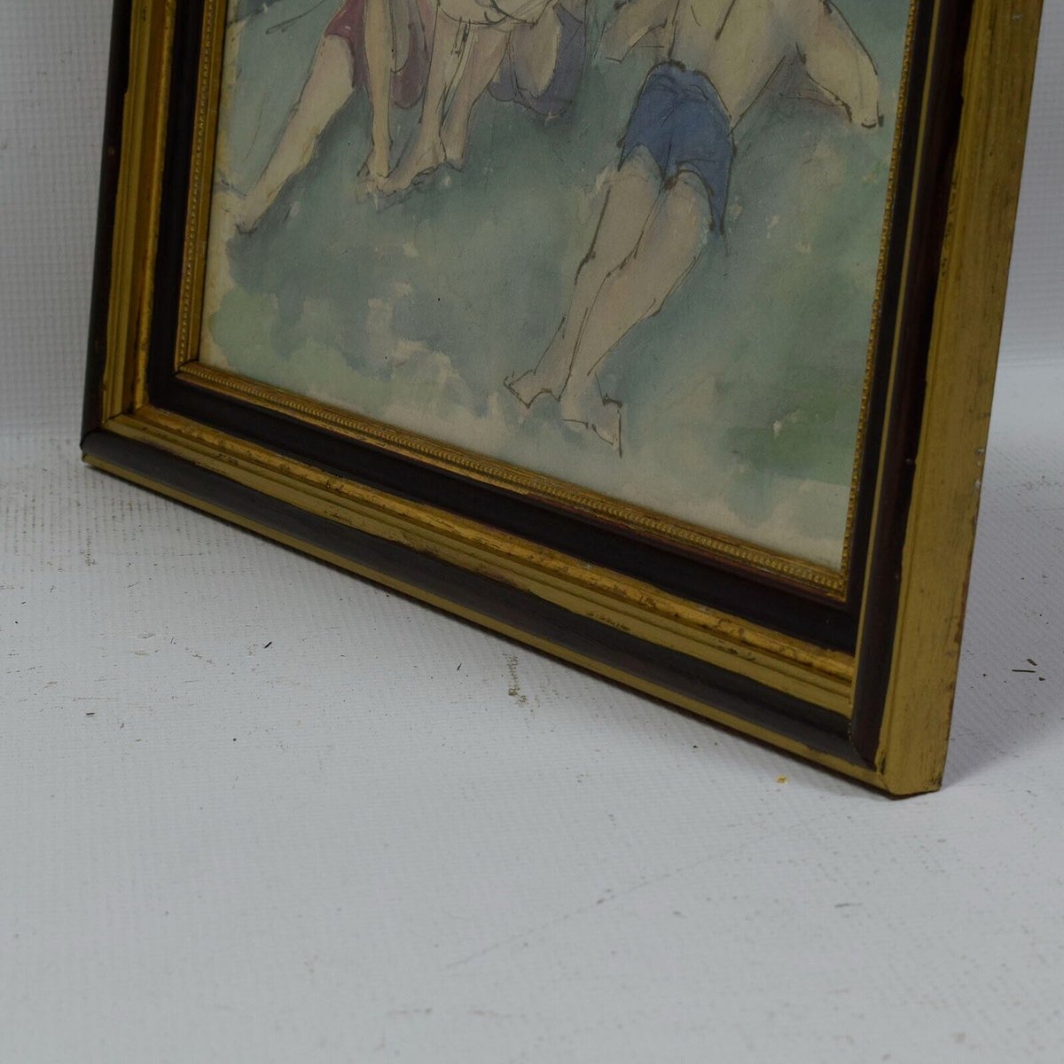 Genre Scene with Two People Lying, 1950s, Watercolor, Framed