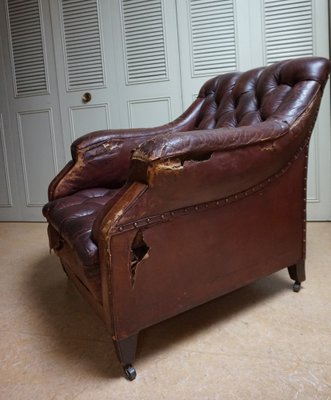 Gentlemans Armchair in Distressed Leather, 1840s-EA-1444812