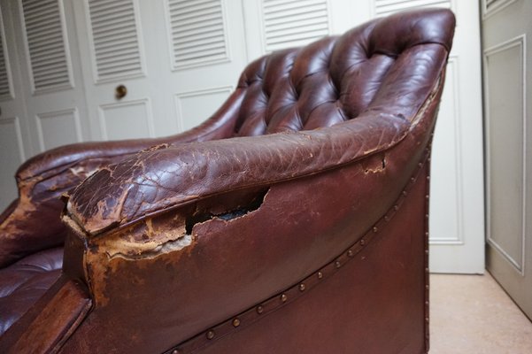 Gentlemans Armchair in Distressed Leather, 1840s-EA-1444812