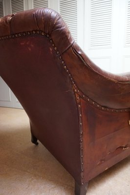 Gentlemans Armchair in Distressed Leather, 1840s-EA-1444812