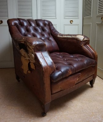 Gentlemans Armchair in Distressed Leather, 1840s-EA-1444812