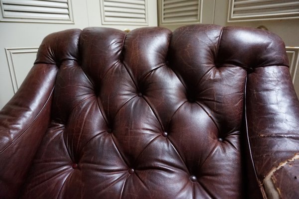 Gentlemans Armchair in Distressed Leather, 1840s-EA-1444812