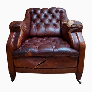 Gentlemans Armchair in Distressed Leather, 1840s-EA-1444812