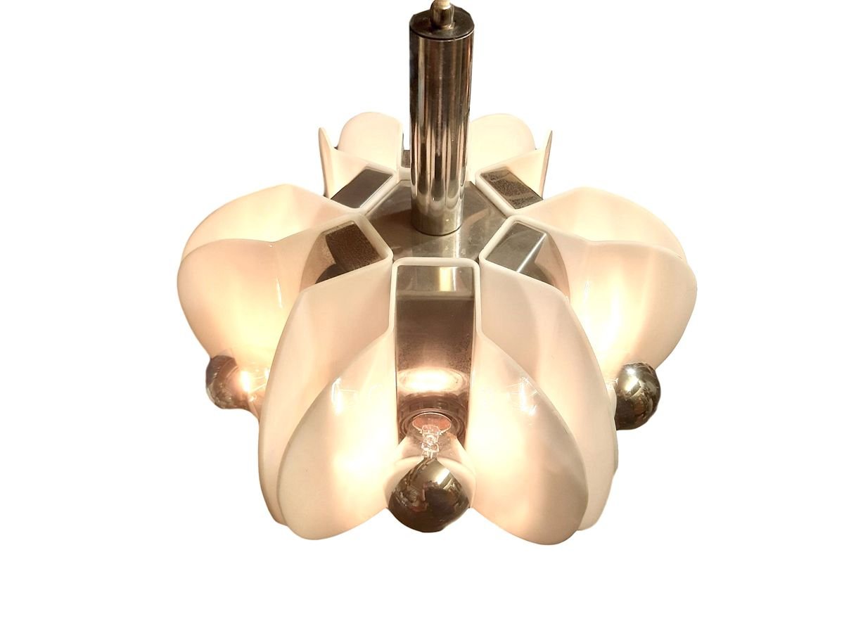 Geometric Acrylic Glass & Chrome Pendant Lamp, 1970s