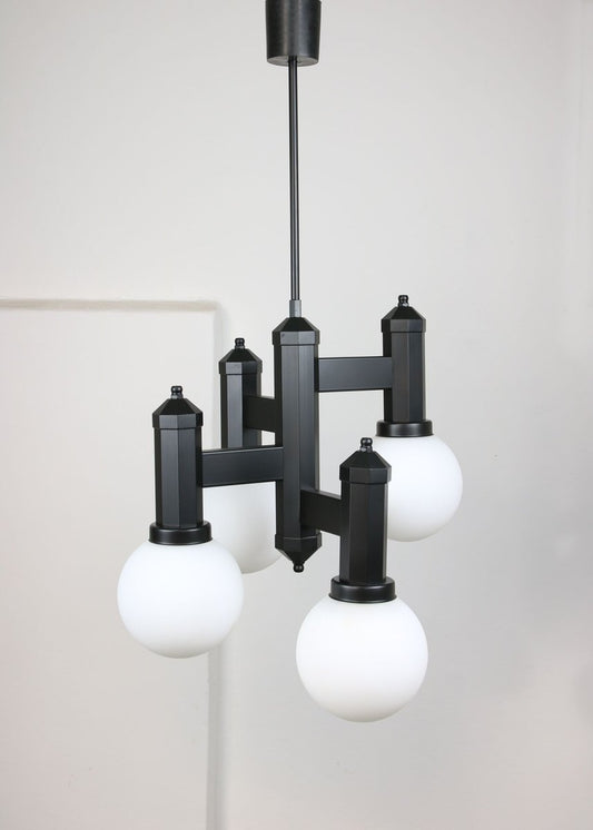 Geometric Black and Opaline Glass Ceiling Lamp