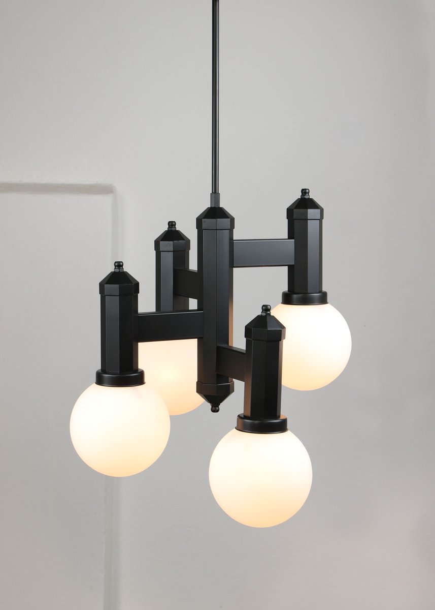 Geometric Black and Opaline Glass Ceiling Lamp