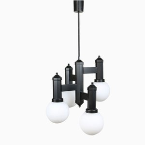 Geometric Black and Opaline Glass Ceiling Lamp-HGJ-1123795