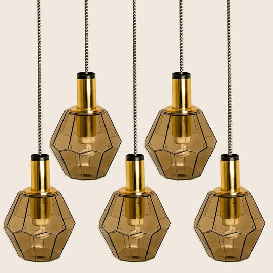 Geometric Brass and Clear Glass Pendant Light by Limburg, 1970s