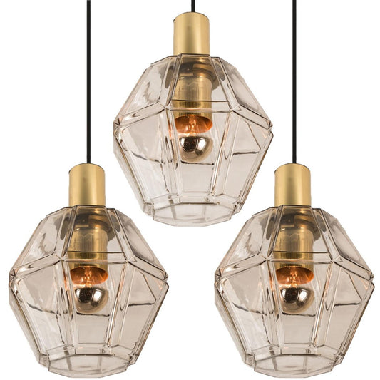 Geometric Brass and Clear Glass Pendant Light from Limburg, 1960s