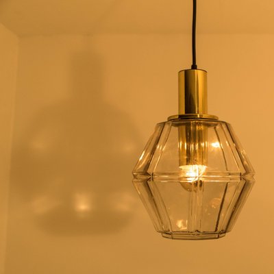 Geometric Brass and Clear Glass Pendant Light from Limburg, 1960s-VDW-910047