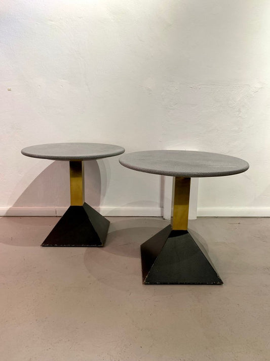 Geometric Brass, Black Metal and Gray Granite Coffee Table, Italy, 1980s