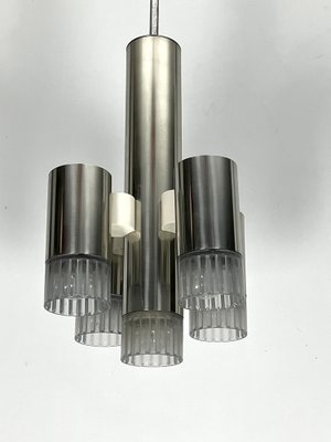 Geometric Chrome and Acrylic Glass 5-Light Chandelier by Sciolari, Italy, 1970s-OT-1718597