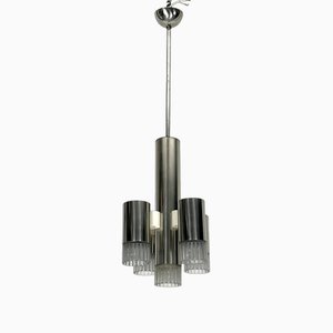 Geometric Chrome and Acrylic Glass 5-Light Chandelier by Sciolari, Italy, 1970s-OT-1718597