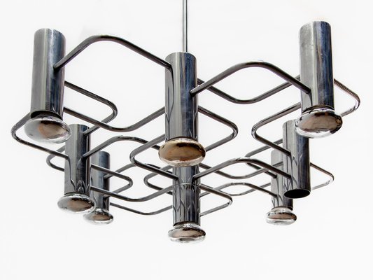 Geometric Chrome Chandelier by Gaetano Sciolari, 1960s-KL-1821442