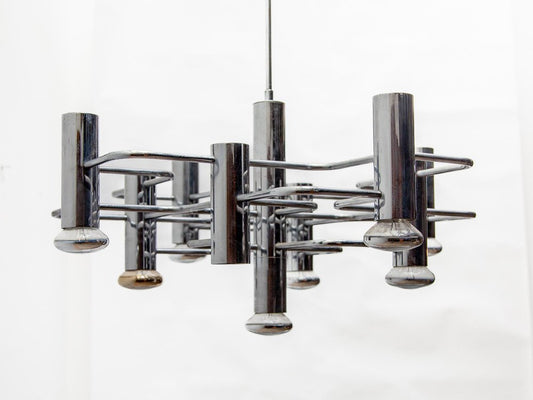 Geometric Chrome Chandelier by Gaetano Sciolari, 1960s