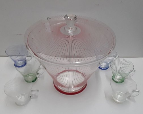 Geometric Glass Bowl Set, 1950s, Set of 7-HOI-883801