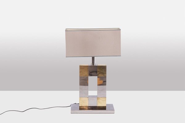 Geometric Table Lamp in Silver and Gold Metal, 1970s-CEJ-1807401