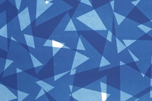 Geometric Triangles Pattern Print, Cutout Layer Paper Cyanotype In Blue Tones, 2021-RWC-851329