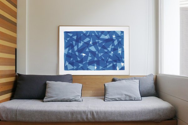 Geometric Triangles Pattern Print, Cutout Layer Paper Cyanotype In Blue Tones, 2021-RWC-851329