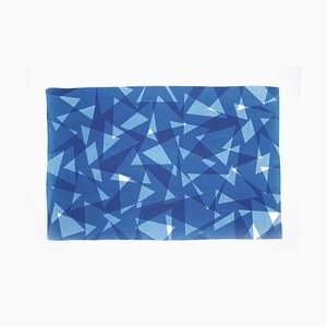 Geometric Triangles Pattern Print, Cutout Layer Paper Cyanotype In Blue Tones, 2021-RWC-851329