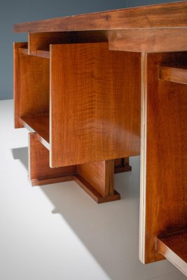 Geometric Walnut and Brass Writing Desk, Italy, 1950s-ITV-1299142