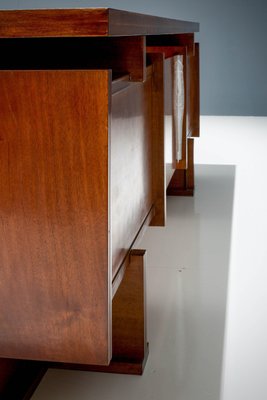 Geometric Walnut and Brass Writing Desk, Italy, 1950s-ITV-1299142