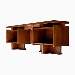 Geometric Walnut and Brass Writing Desk, Italy, 1950s-ITV-1299142