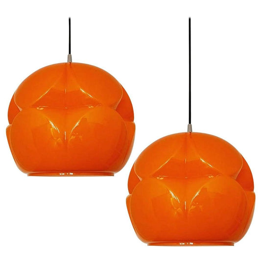 Geometrical Cast Opaque Orange Glass Fixture from Peill & Putzler, Set of 2