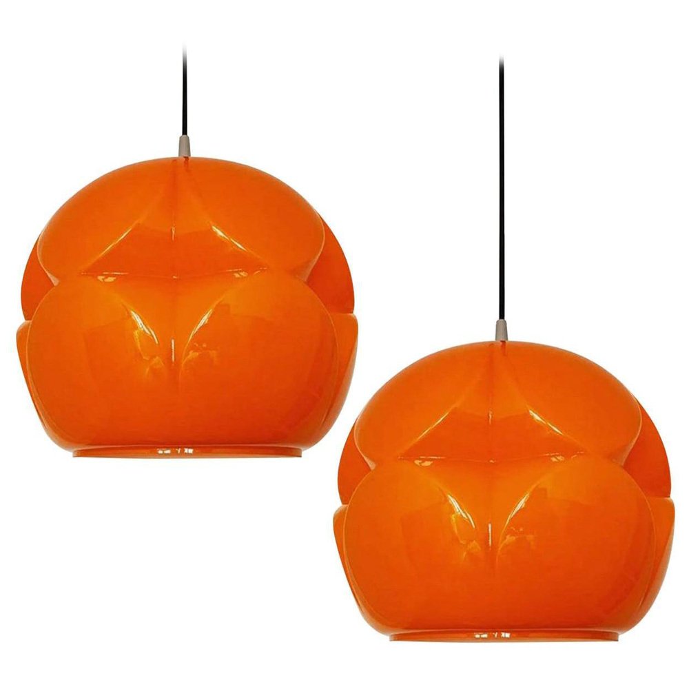 Geometrical Cast Opaque Orange Glass Fixtures from Peill & Putzler, Set of 2