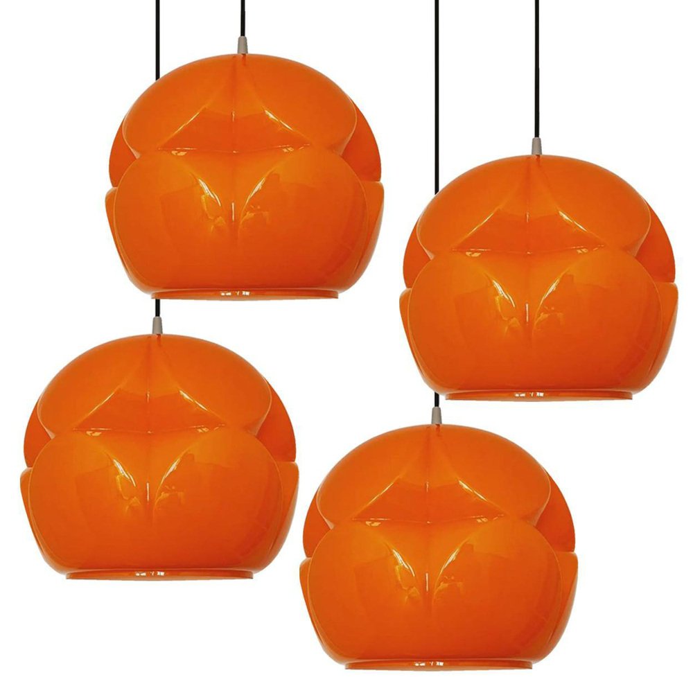 Geometrical Cast Opaque Orange Glass Fixtures from Peill & Putzler, Set of 2