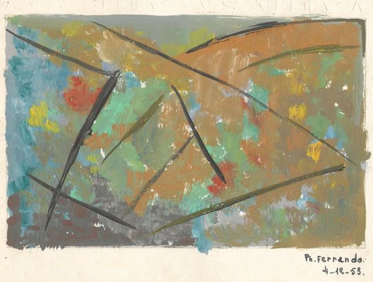 Géométries - Original Tempera on Paper by Ph. Ferrando - 1953 1953-ZCI-758603