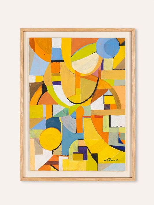 Geometry, Acrylic on Thick Wooden Plate, Framed