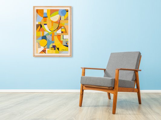 Geometry, Acrylic on Thick Wooden Plate, Framed-GPP-1066593