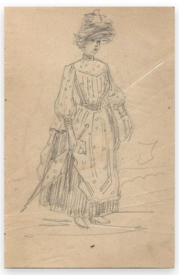 George Auriol - Young Woman With Umbrella - Pencil Drawing - 1890s-ZCI-870577