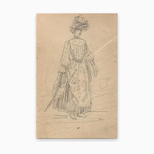 George Auriol - Young Woman With Umbrella - Pencil Drawing - 1890s-ZCI-870577