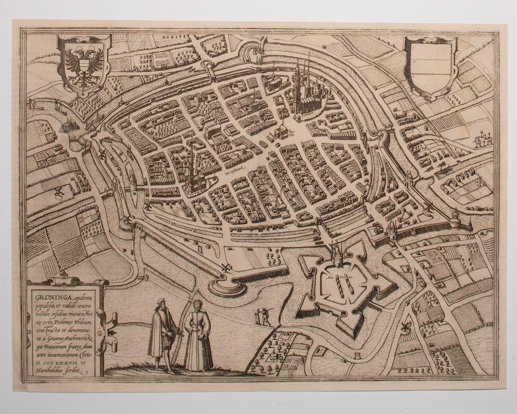 George Braun - Map of Groningen - Original Etching - Late 16th Century