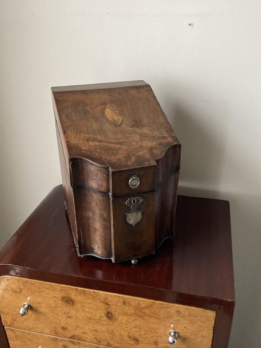 George III Tulipwood Inlaid Knife Box with Silver Fittings, 1810