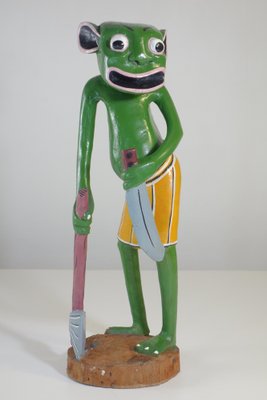 George Lilanga, Green Figure, 2000s, Wood & Enamel Paint-KGD-2040546