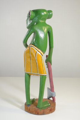 George Lilanga, Green Figure, 2000s, Wood & Enamel Paint-KGD-2040546