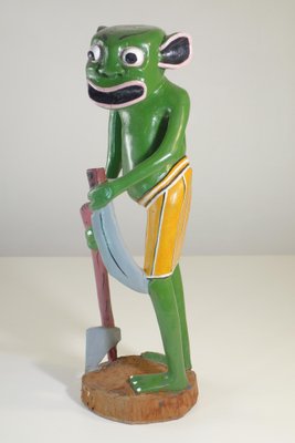 George Lilanga, Green Figure, 2000s, Wood & Enamel Paint-KGD-2040546