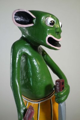 George Lilanga, Green Figure, 2000s, Wood & Enamel Paint-KGD-2040546