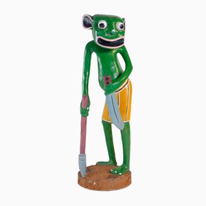 George Lilanga, Green Figure, 2000s, Wood & Enamel Paint-KGD-2040546