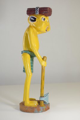 George Lilanga, Yellow Figure, 2000s, Wood & Enamel Paint-KGD-2040545