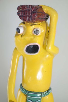 George Lilanga, Yellow Figure, 2000s, Wood & Enamel Paint-KGD-2040545