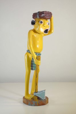 George Lilanga, Yellow Figure, 2000s, Wood & Enamel Paint-KGD-2040545