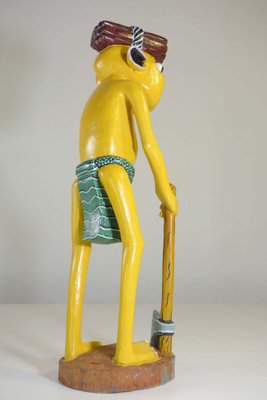 George Lilanga, Yellow Figure, 2000s, Wood & Enamel Paint-KGD-2040545