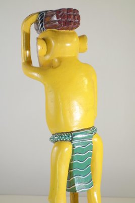 George Lilanga, Yellow Figure, 2000s, Wood & Enamel Paint-KGD-2040545