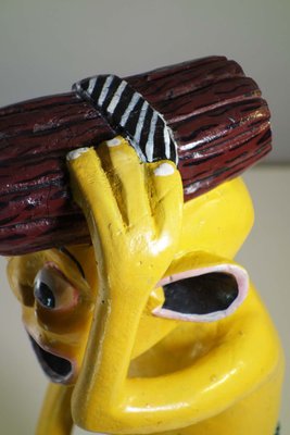 George Lilanga, Yellow Figure, 2000s, Wood & Enamel Paint-KGD-2040545